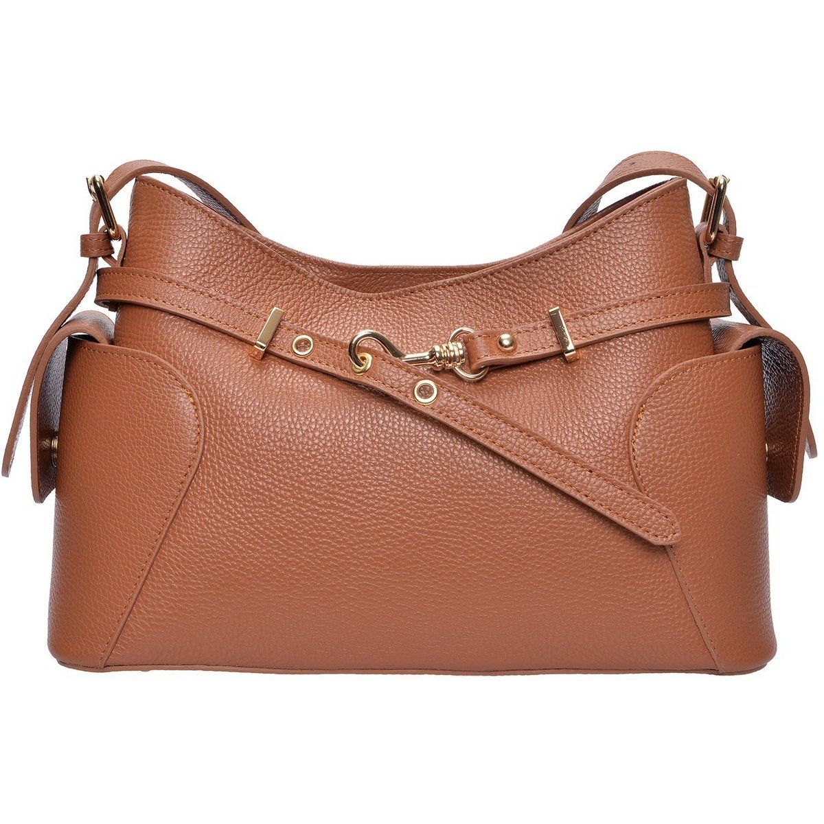 Strukturierte Ledertasche mit Taschen
