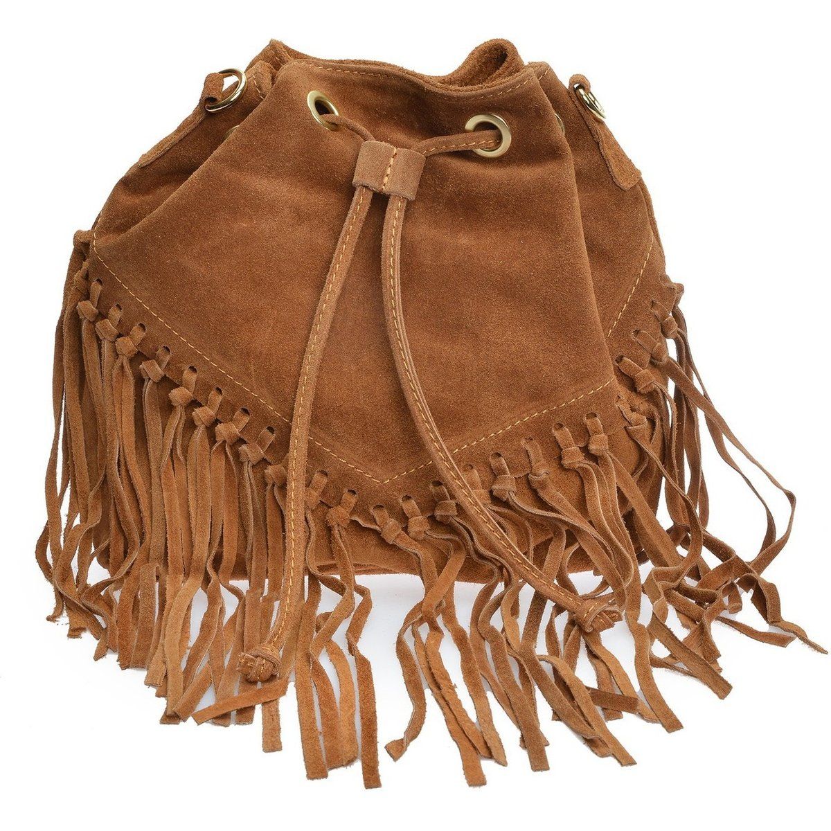 Braune Wildleder-Fransen-Beuteltasche