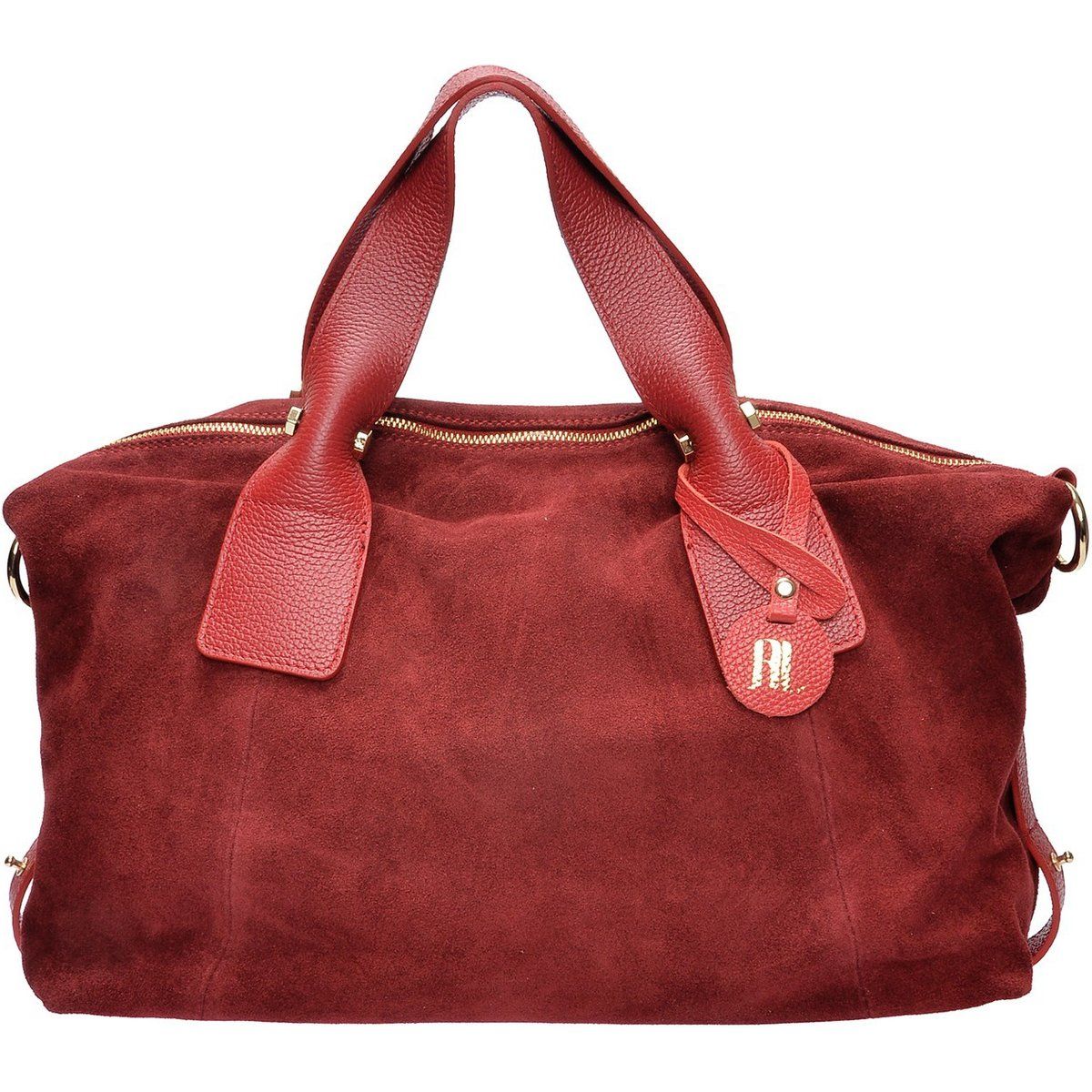 Wildleder-Satchel mit Lederbesatz