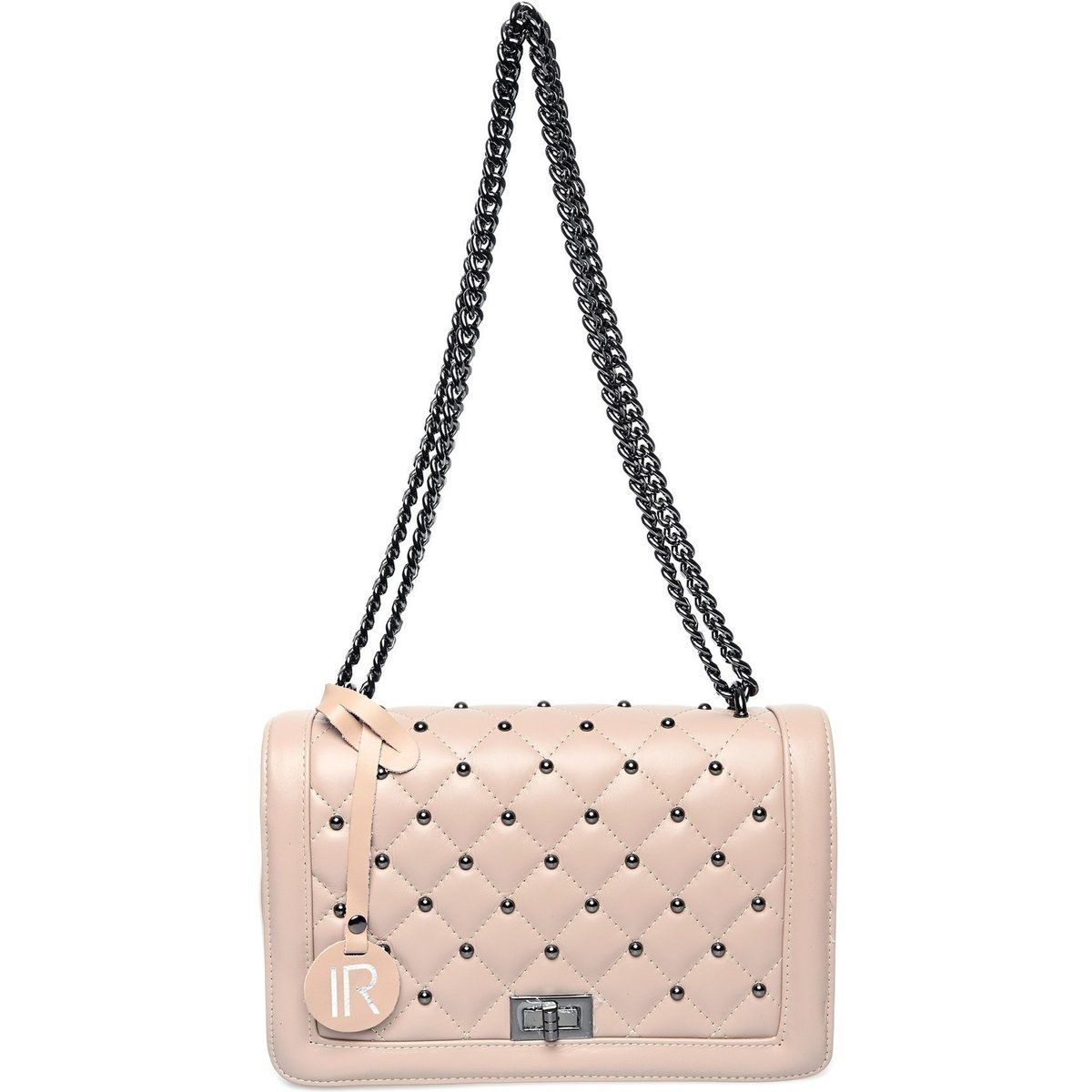 Gesteppte Schultertasche aus Leder mit Nieten
