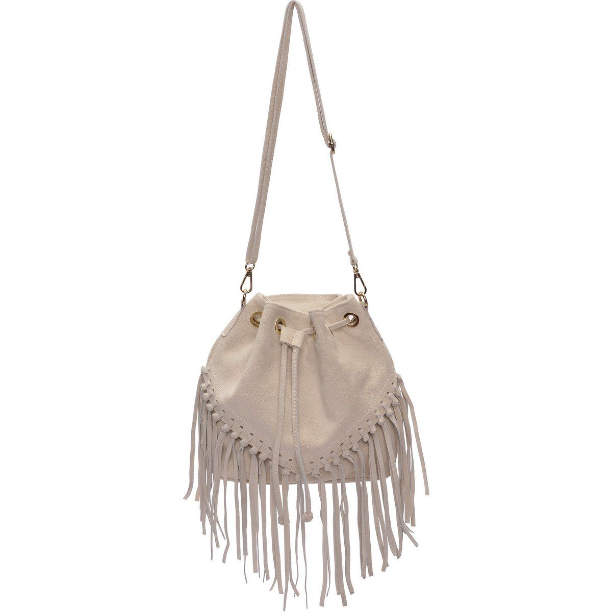 Beigefarbene Wildleder Beuteltasche