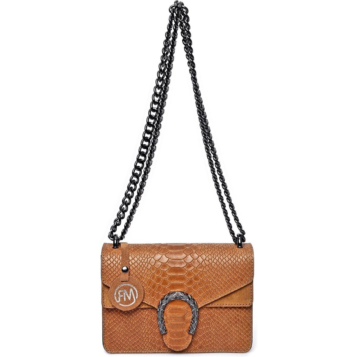 Schultertasche aus geprägtem Leder mit Kette