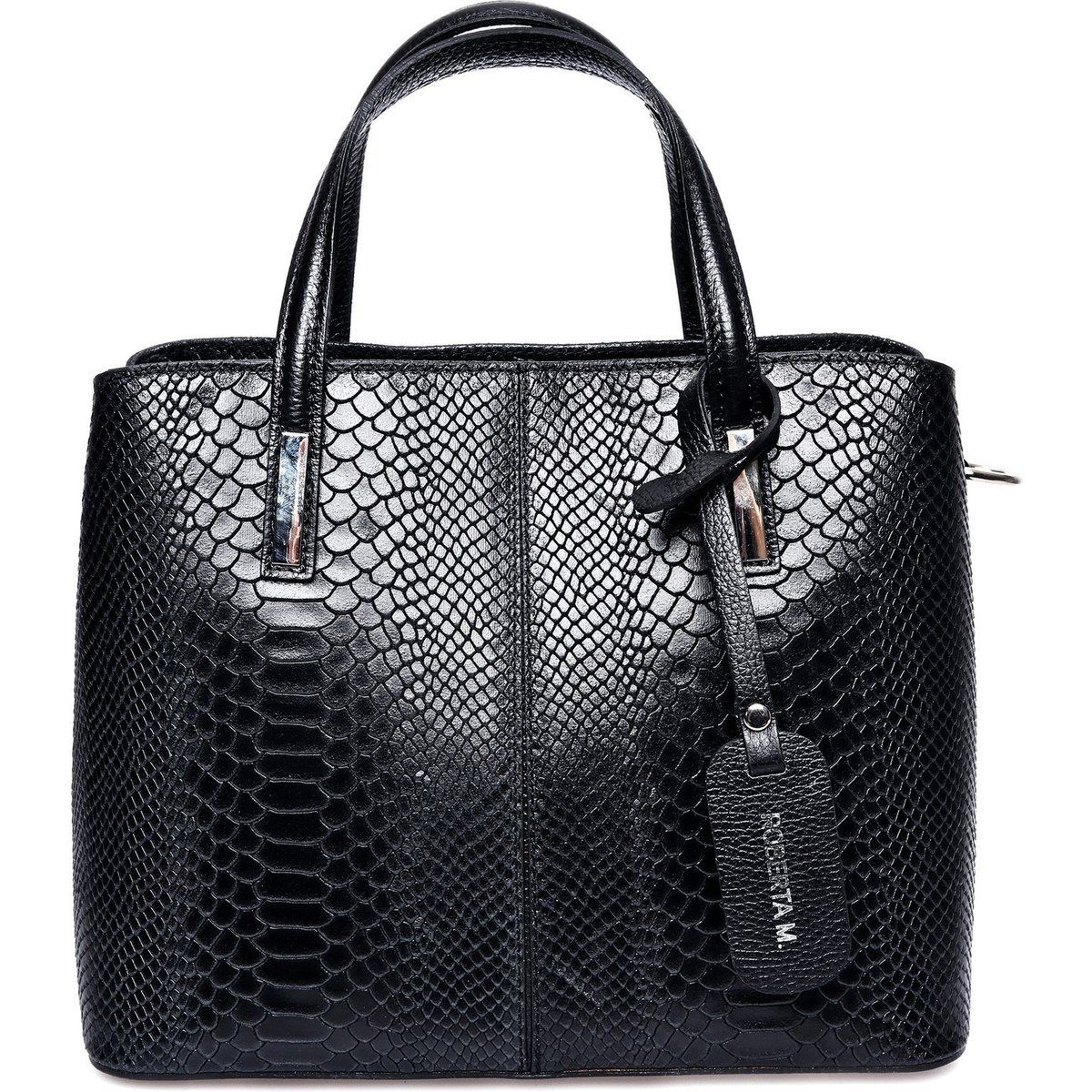 Strukturierte Lederhandtasche mit Griff