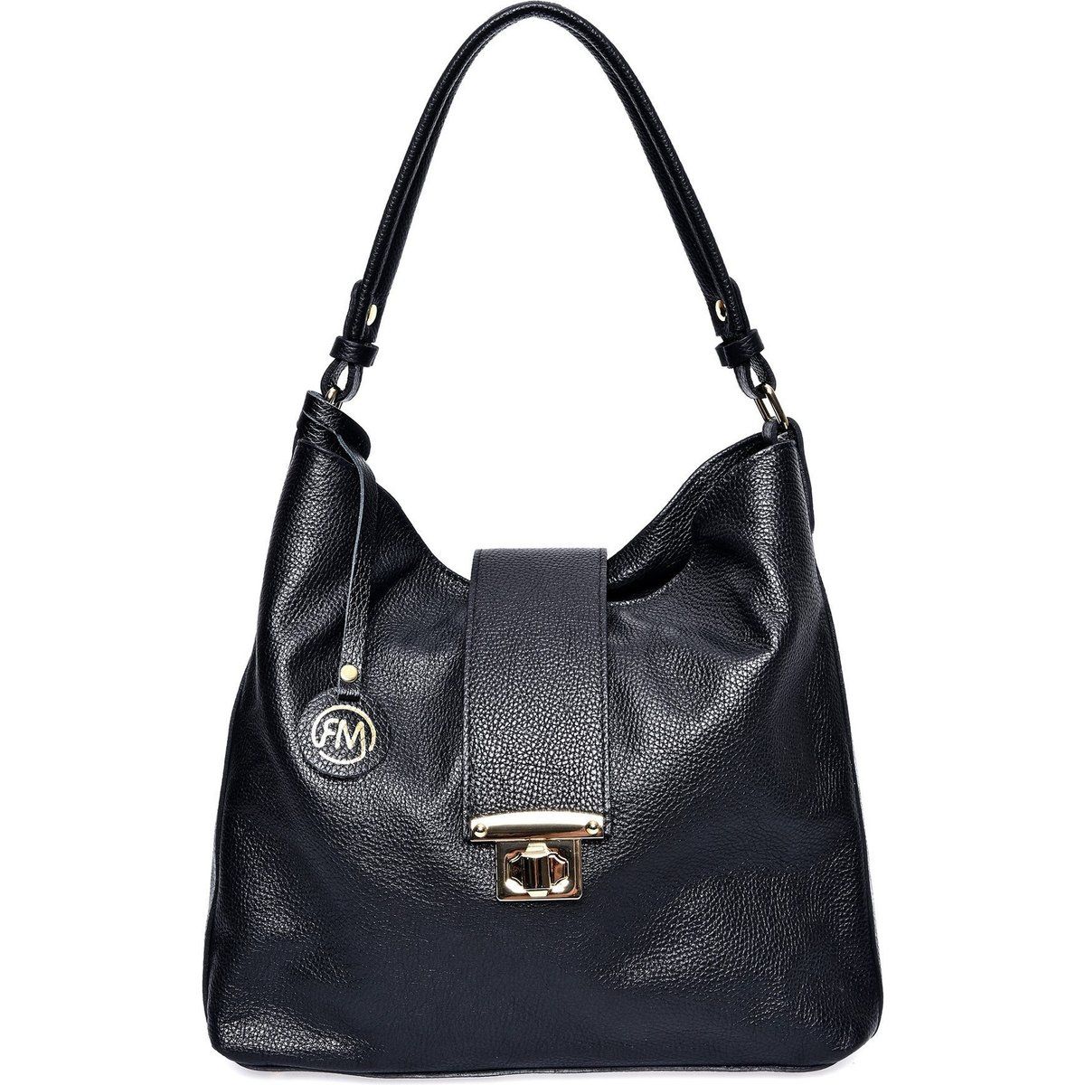 Genarbte Leder-Hobo-Tasche mit Metallverschluss