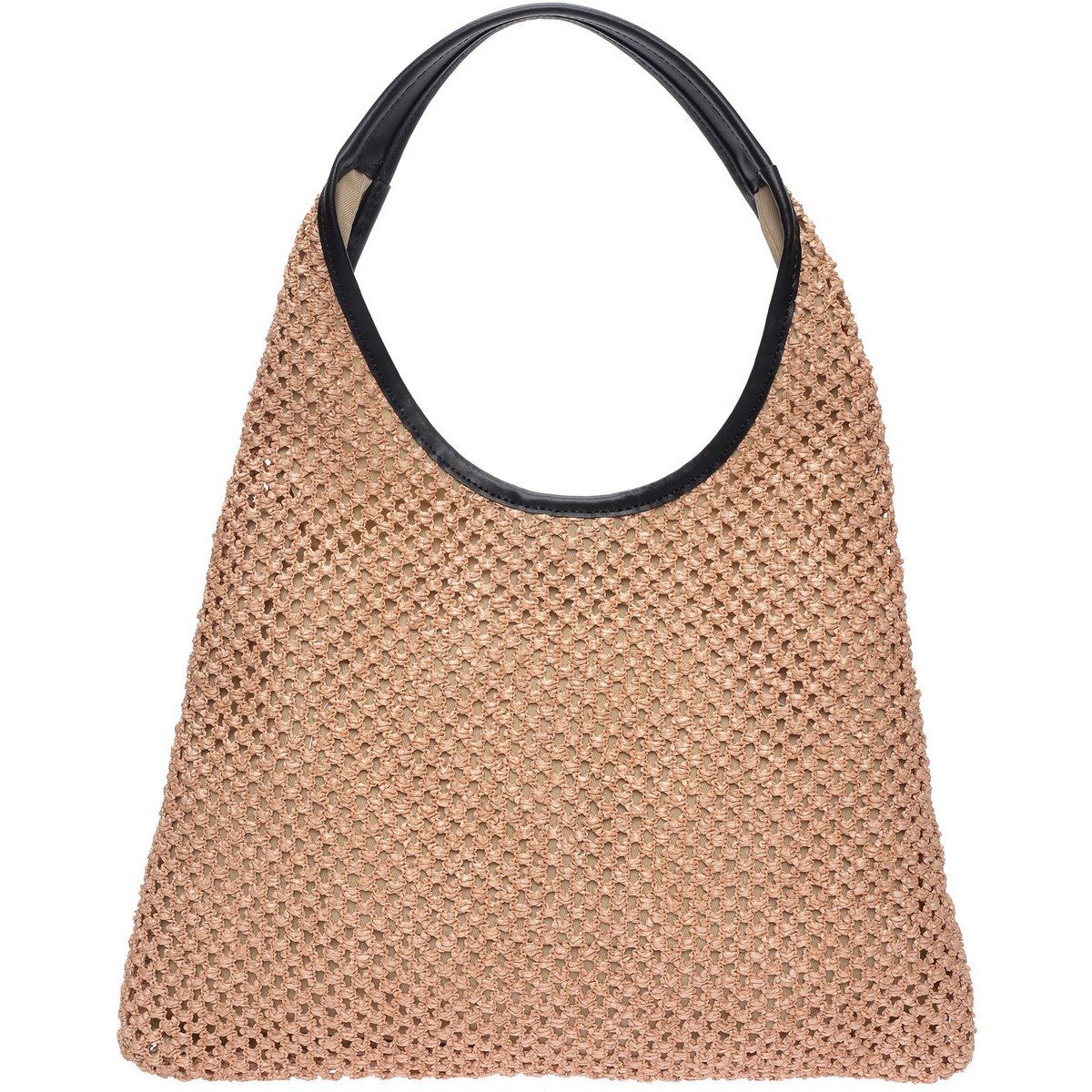 Gewebte Schultertasche mit Lederbesatz
