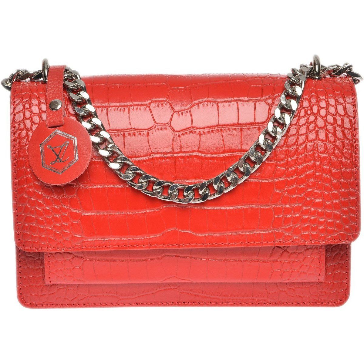 Strukturierte Ledertasche mit Kette