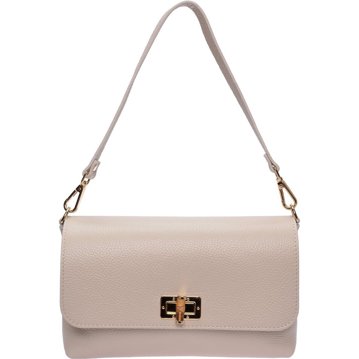 Beige Leder Schulter Baguette Tasche