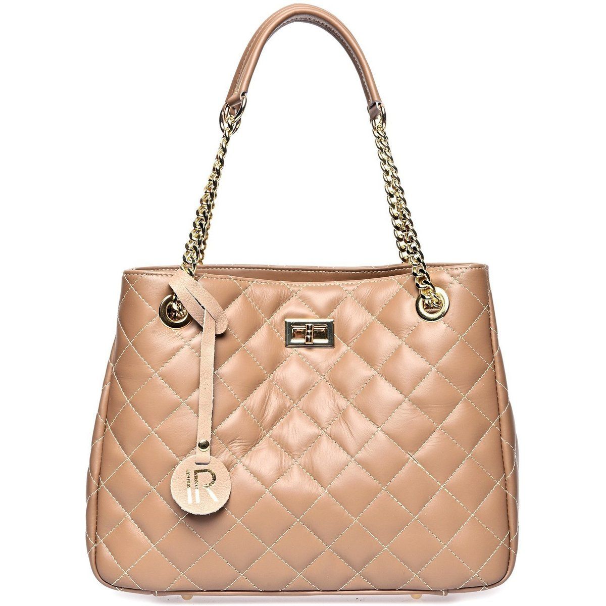 Gesteppte Ledertasche mit Schulterkette
