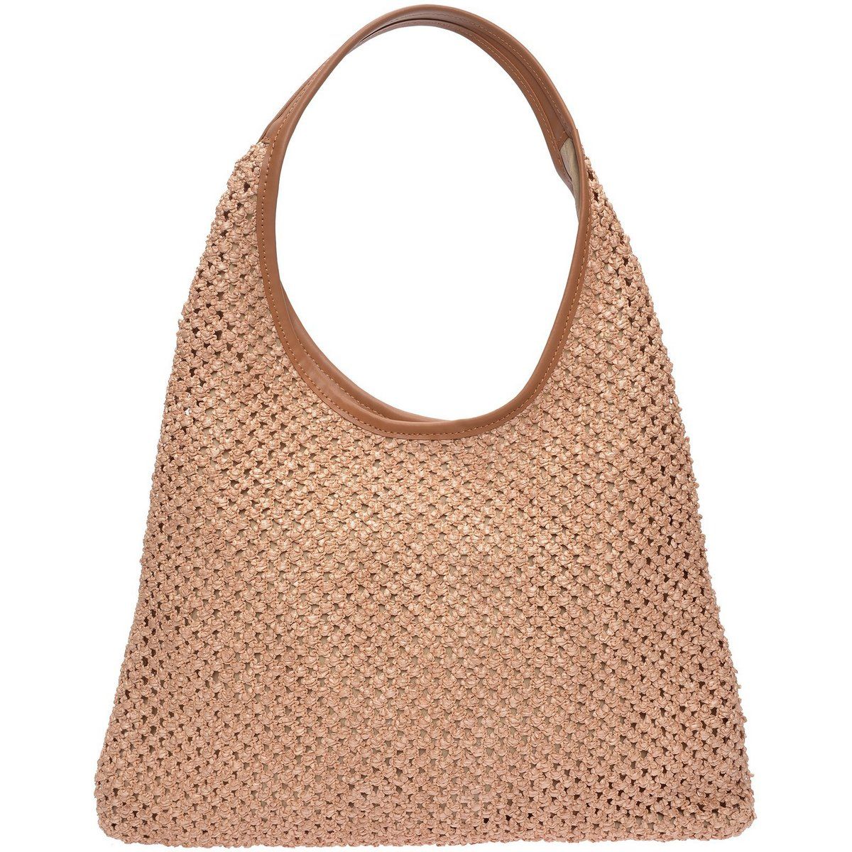 Schultertasche aus Stroh mit Lederbesatz