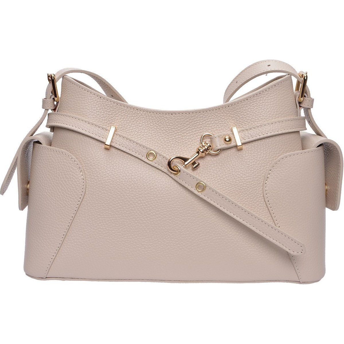 Strukturierte Ledertasche mit Seitentaschen
