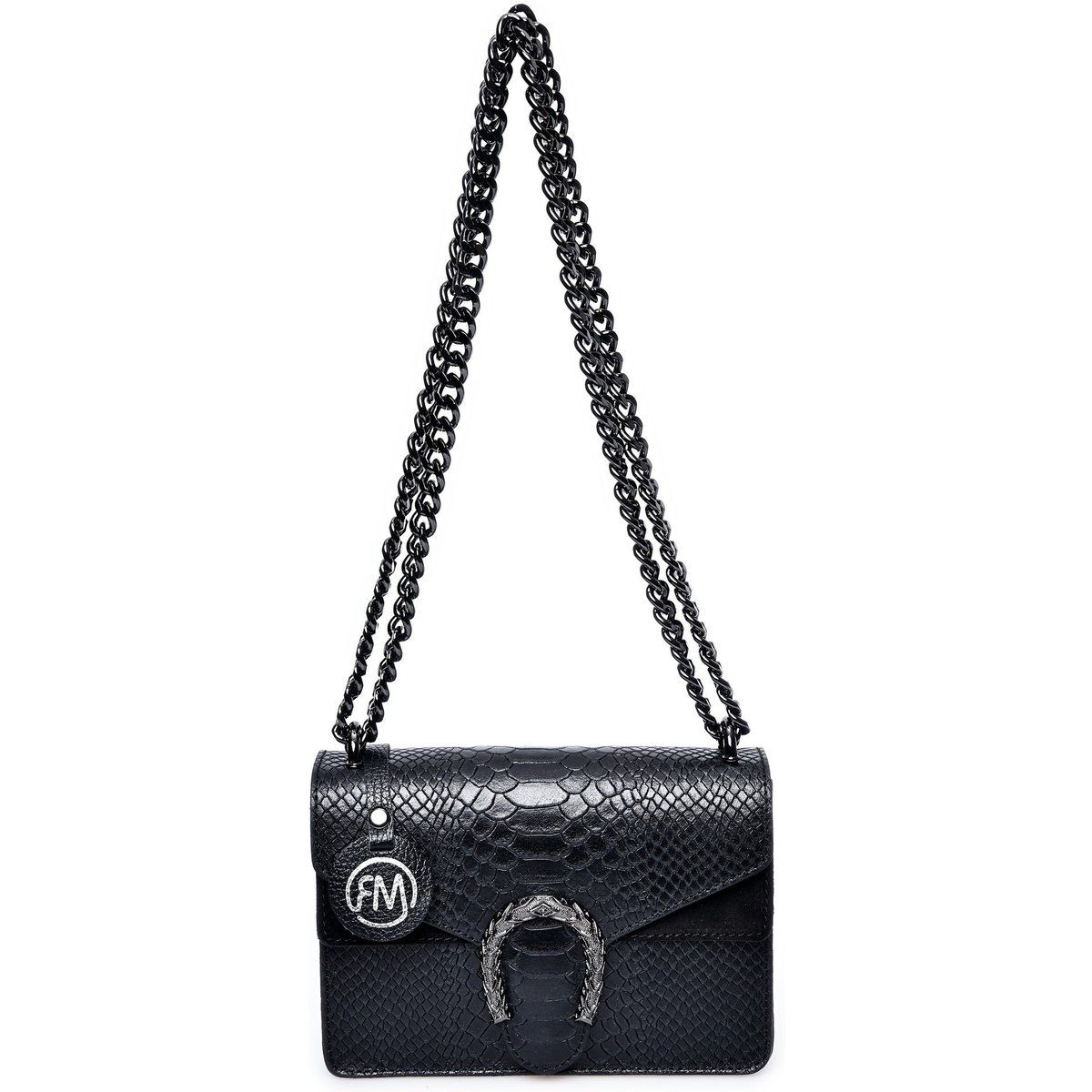 Schultertasche aus geprägtem Leder mit Kette
