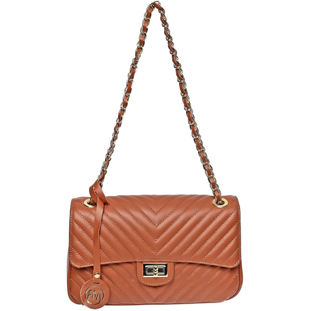 Gesteppte Ledertasche mit Kette