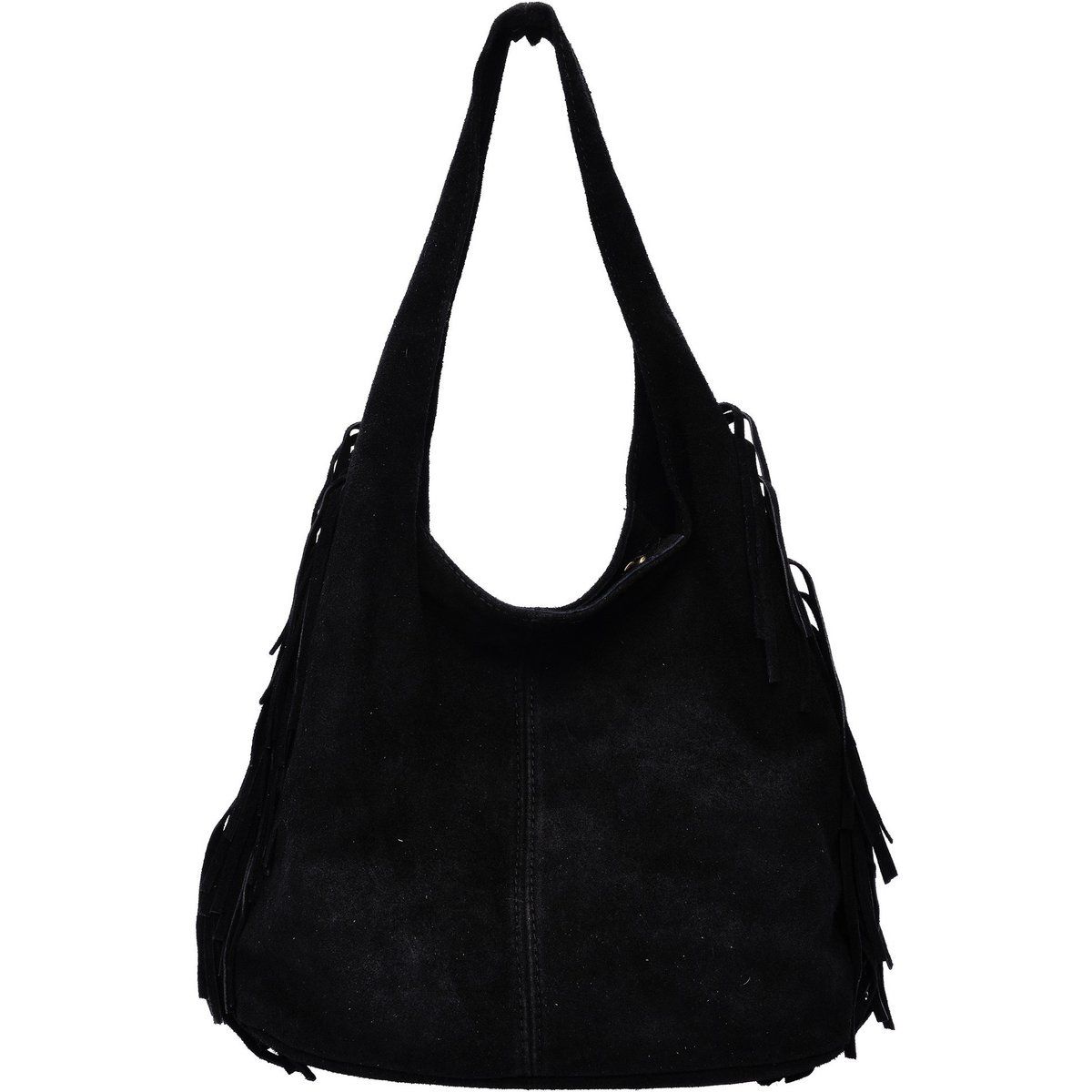 Schwarze Hobo-Tasche aus Wildleder mit Fransen