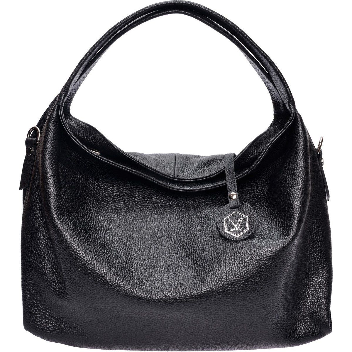 Schwarze Leder Hobo-Tasche mit Anhänger