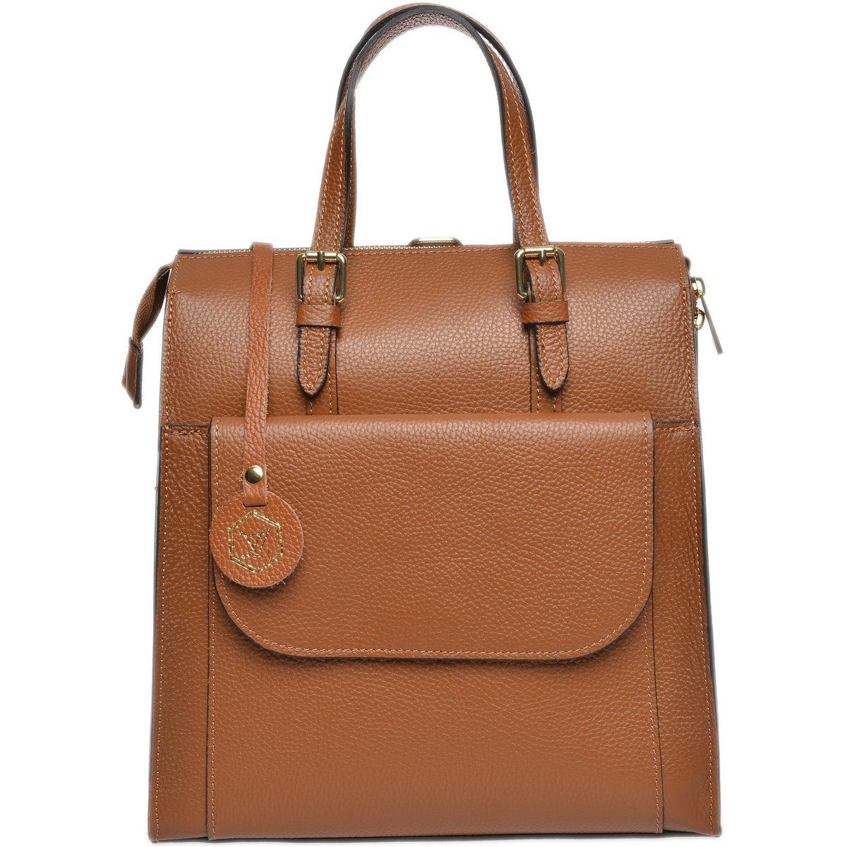 Strukturierte Lederhandtasche mit Griff