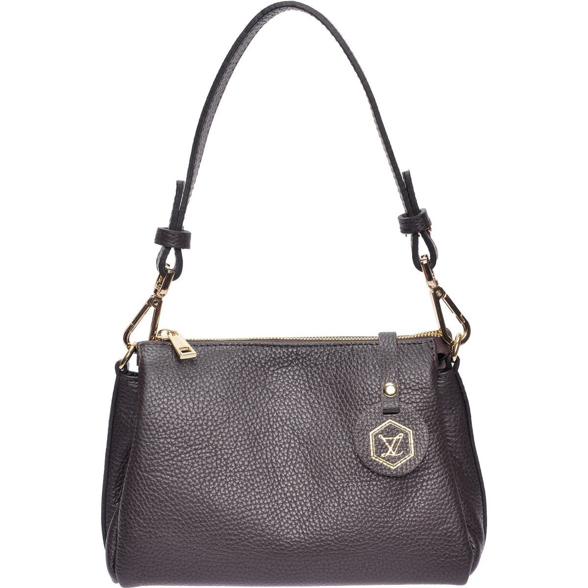 Schultertasche aus genarbtem Leder mit Anhänger