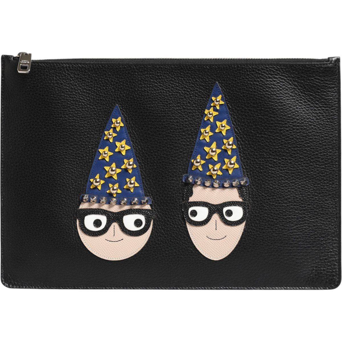 Schwarze Leder Clutch mit Verzierung