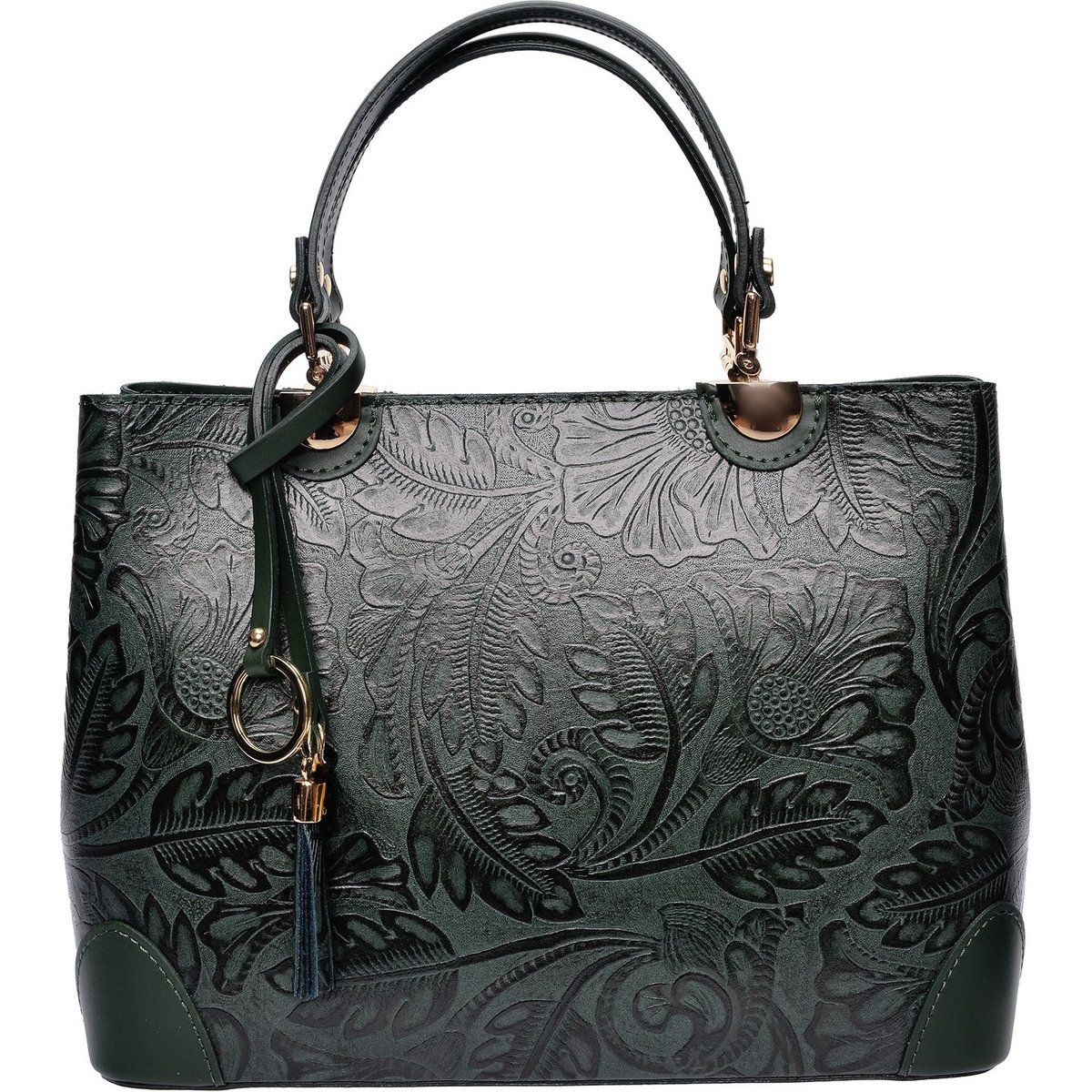 Handtasche mit geprägtem Ledergriff