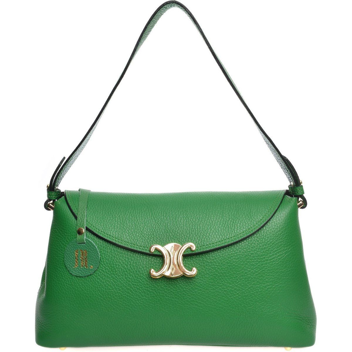 Grüne Leder-Schultertasche mit Verschluss