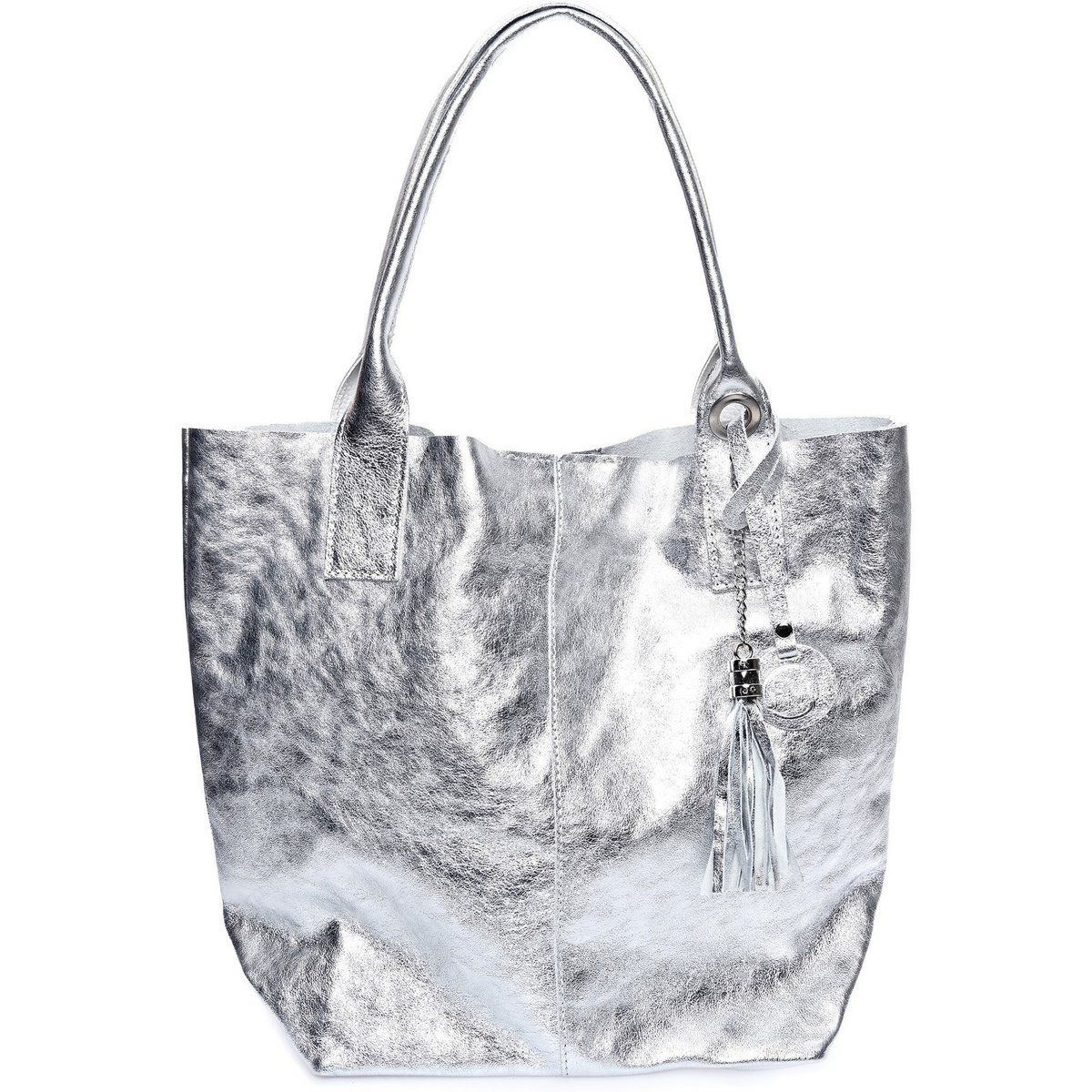 Silberfarbene Metallic-Leder-Tragetasche