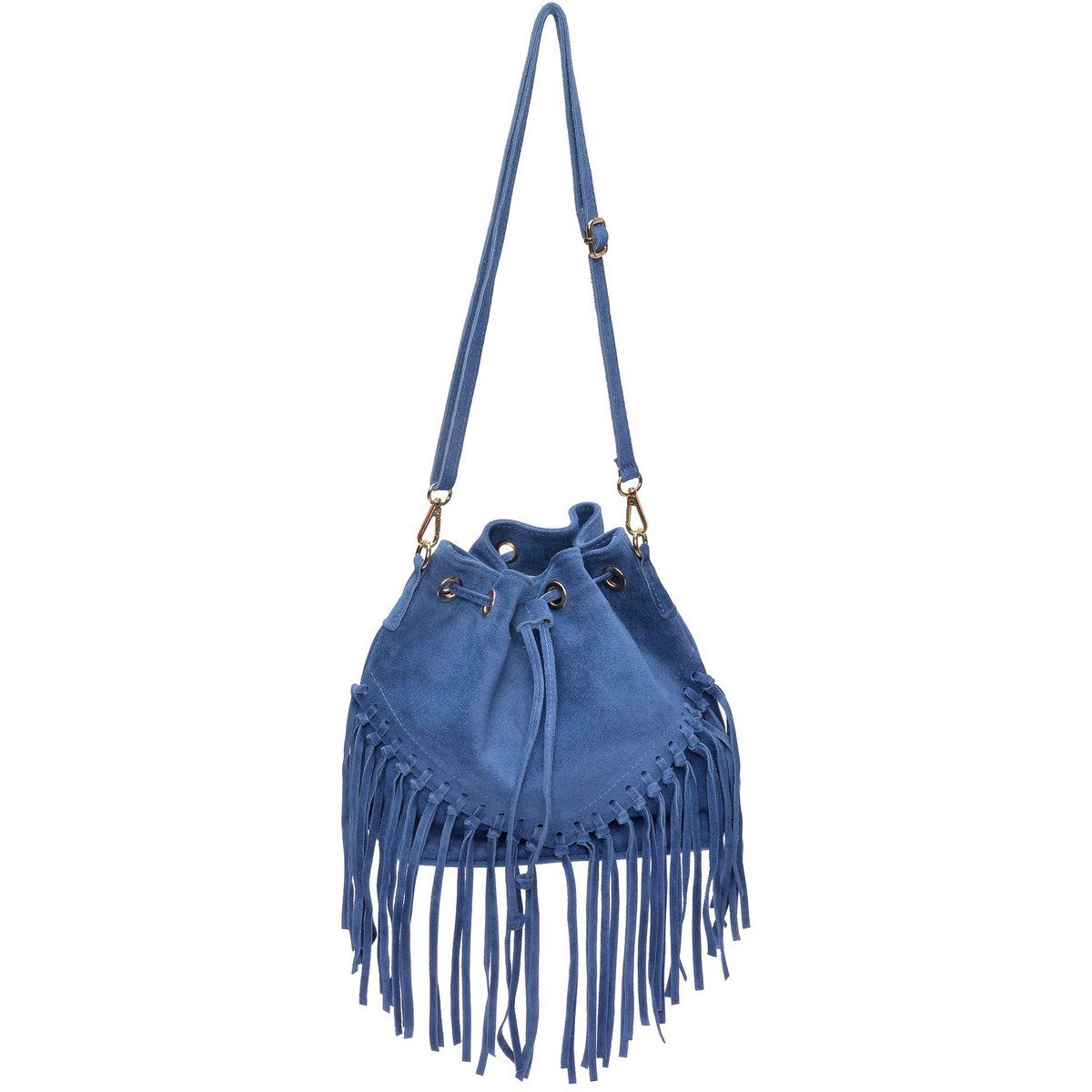 Blaue Wildleder Fransen-Beuteltasche