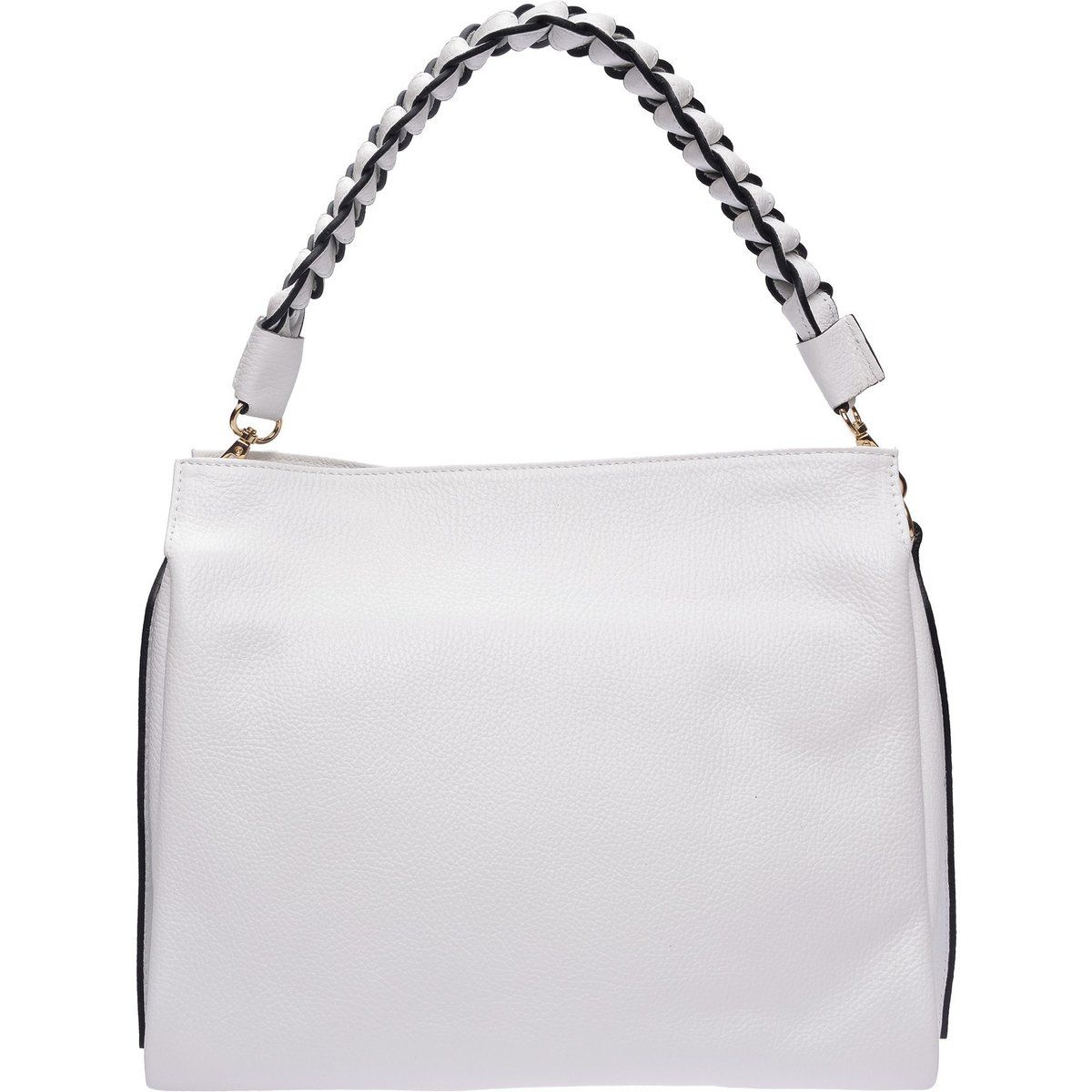 Weiße Ledertasche mit geflochtenem Henkel