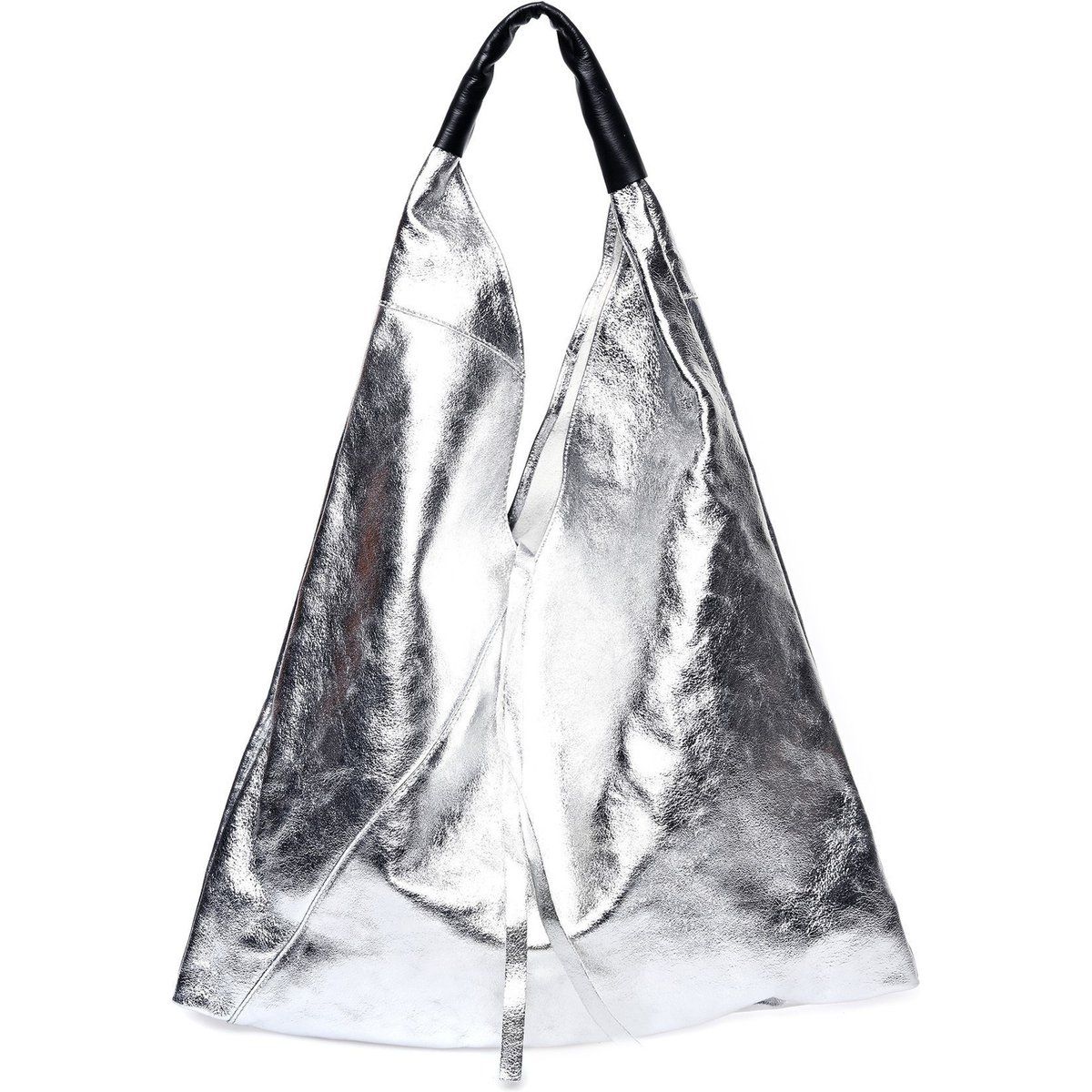 Metallic Silberner Leder Tote Bag