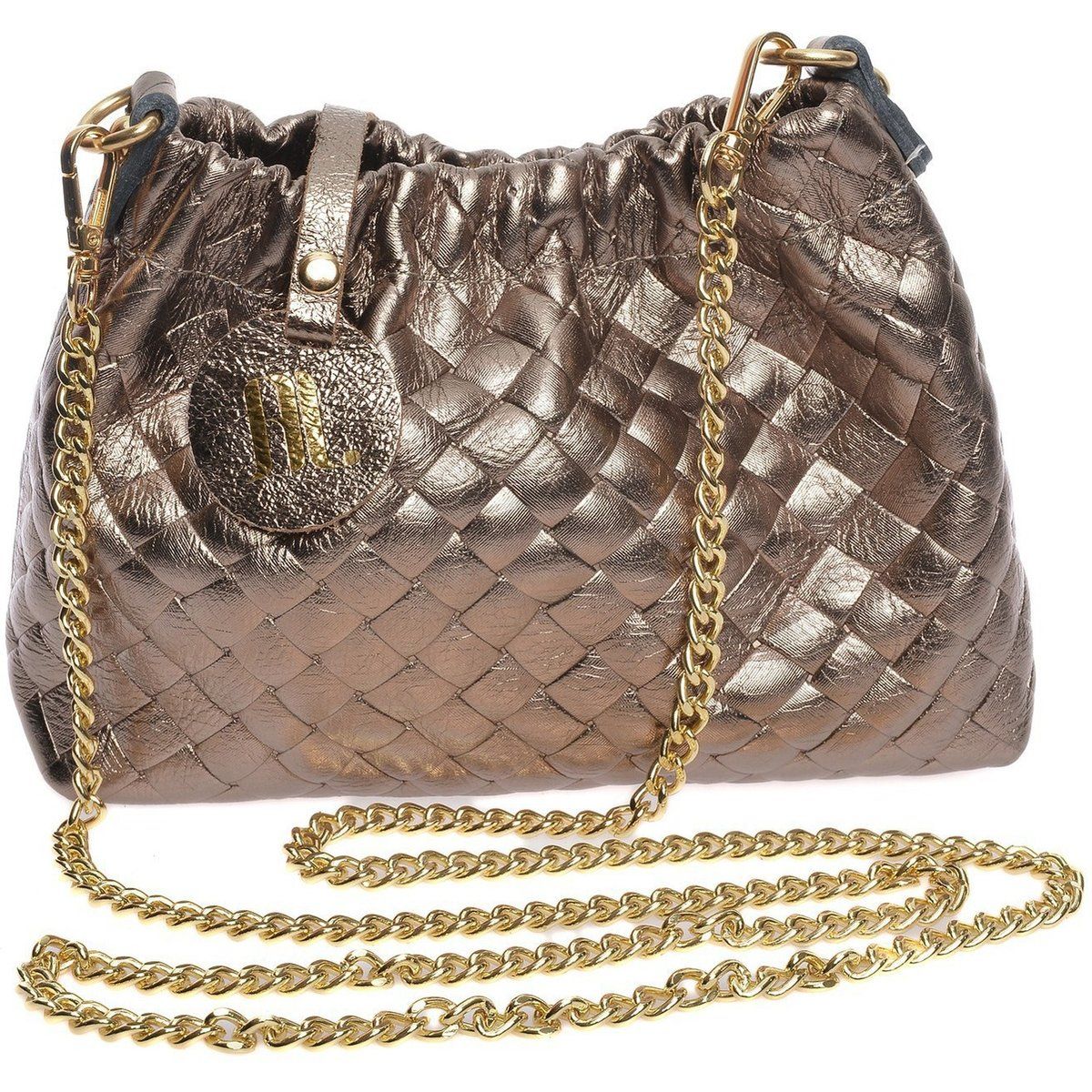 Umhängetasche aus gewebtem Metallic-Leder