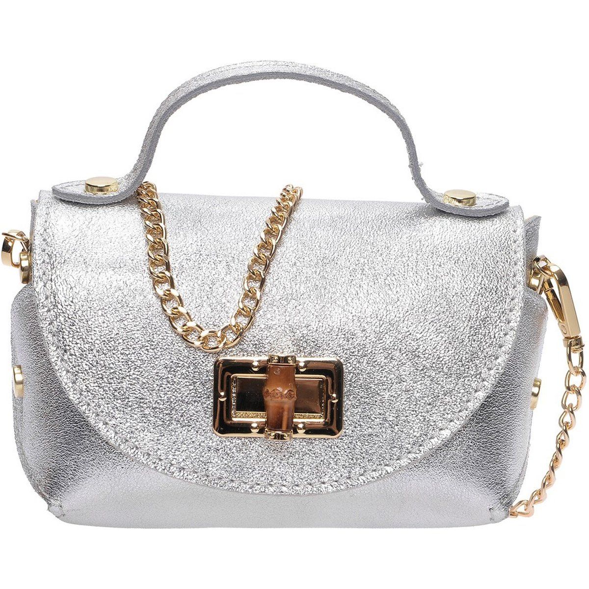 Silberne Metallic Mini-Tasche aus Leder