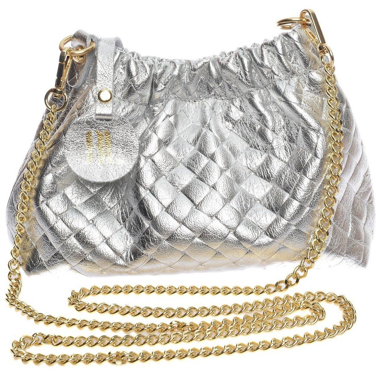 Gesteppte silberne Schultertasche aus Leder