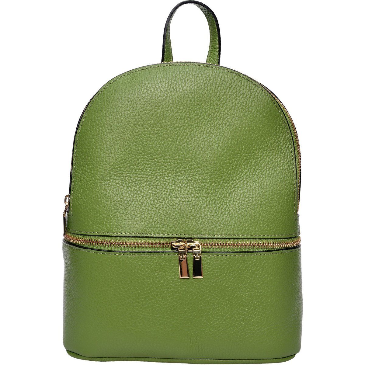 Grüner Lederrucksack mit Reißverschlussdetail