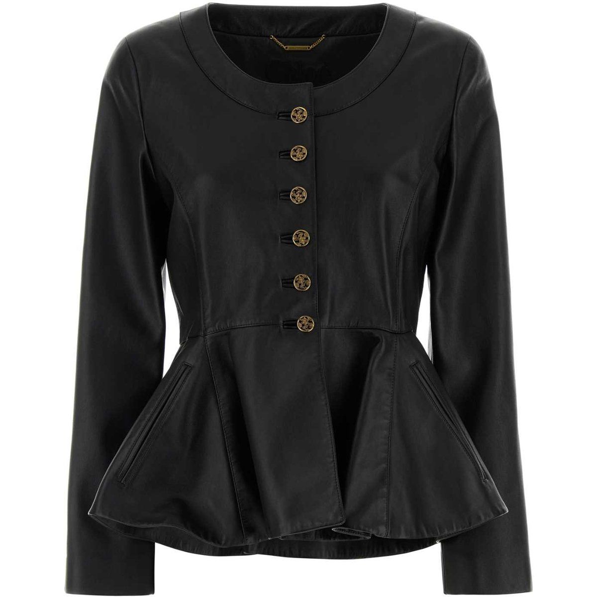 Schwarze Jacke aus Kunstleder mit Schößchen