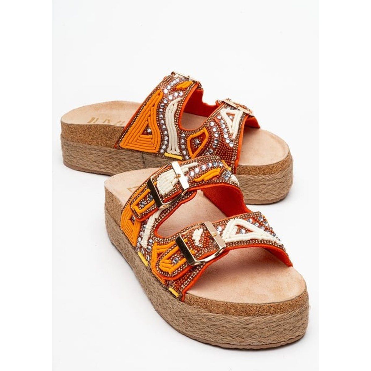 Bobby Beaded Straw Plateau Slide Sandale