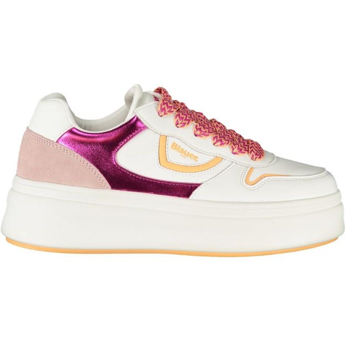 Plateau-Sneakers mit fuchsiafarbenem Besatz