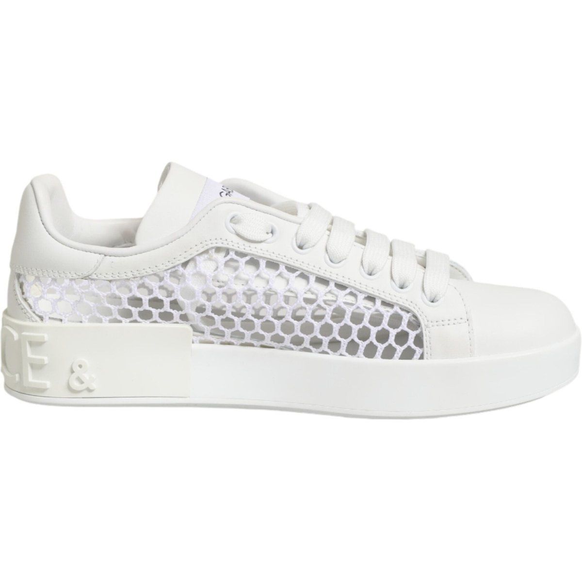 Weiße Low-Top-Sneakers aus Leder mit Mesh