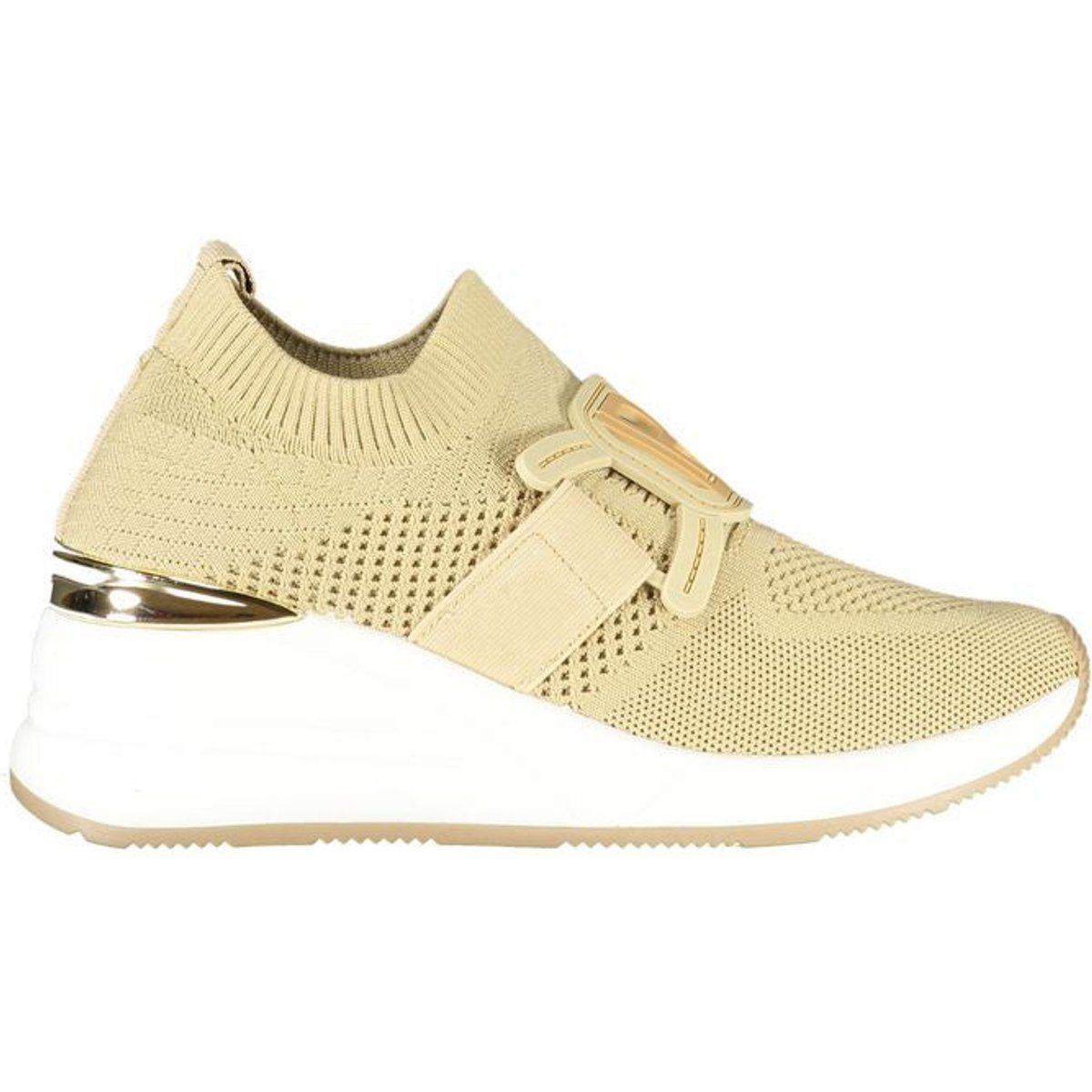 Beige Plateau-Sneakers mit Riemendetail