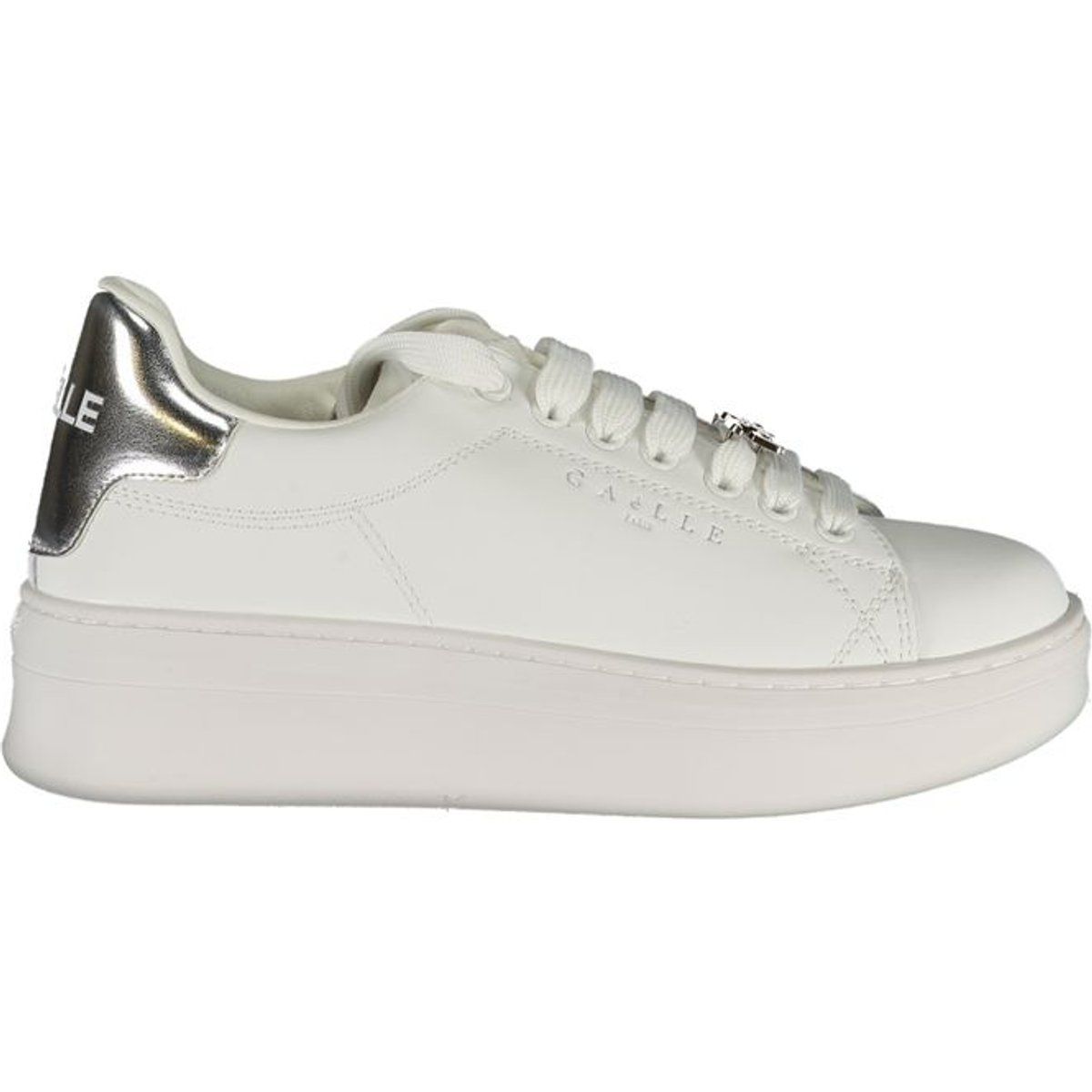 Weiße Plateau-Sneakers mit silbernen Details