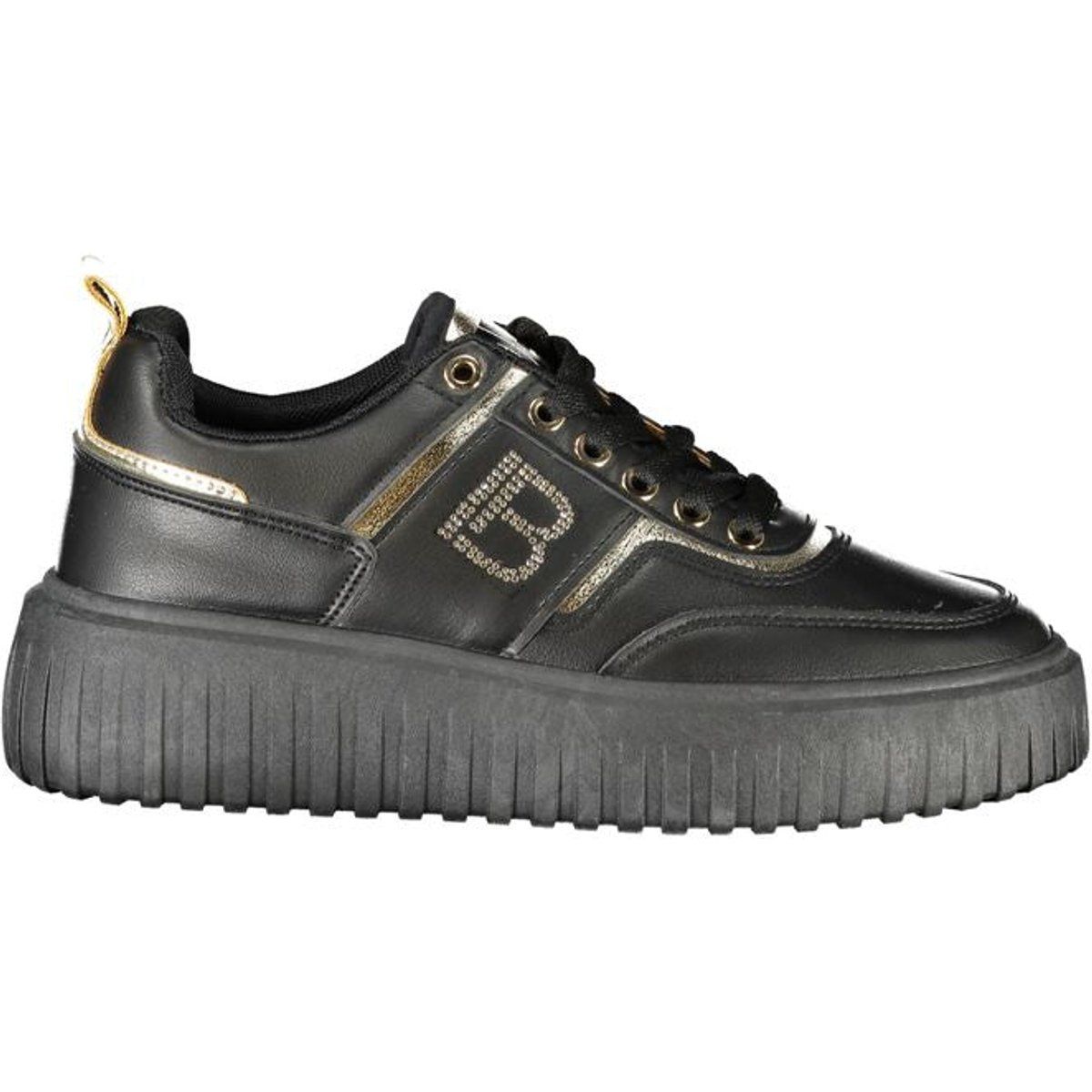 Schwarze Plateausneakers mit Strassdetails