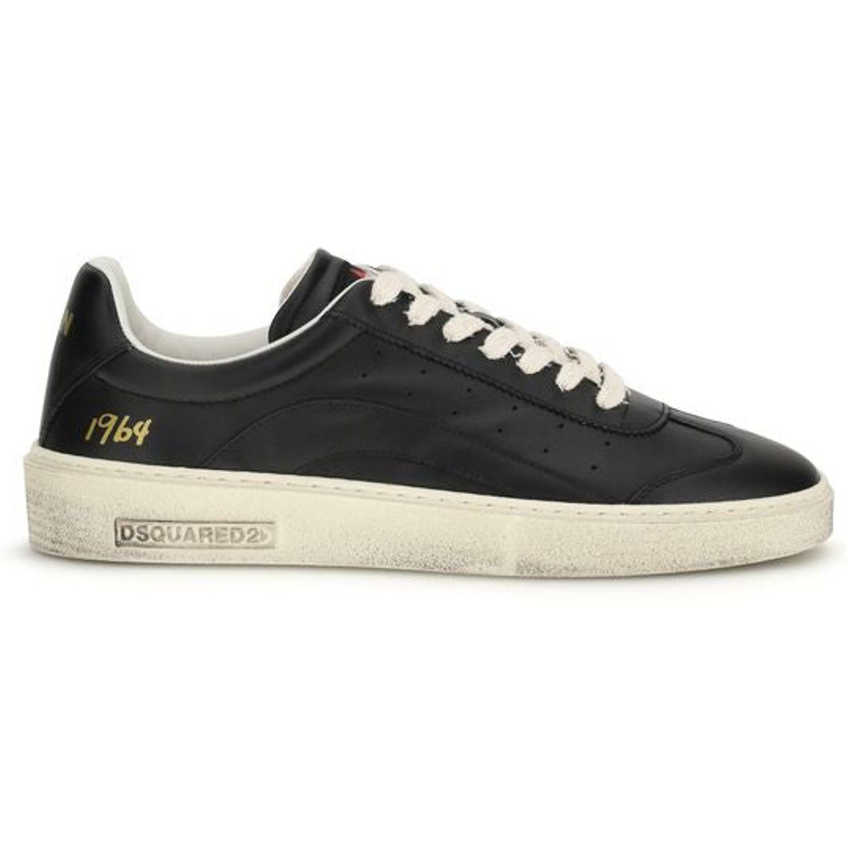Schwarze Leder-Low-Top-Sneakers