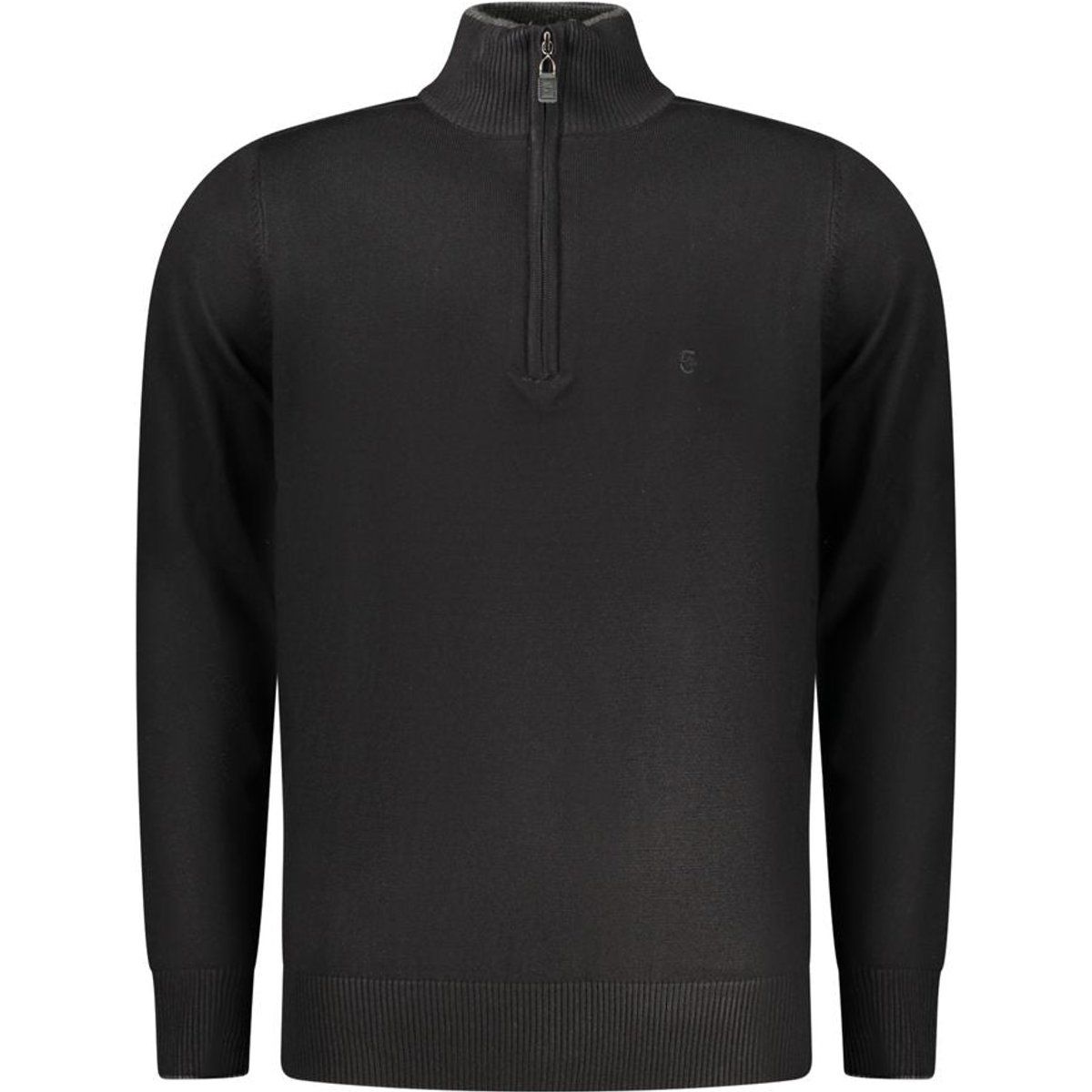 Schwarzer Herren Strickpullover mit Halbreißverschluss