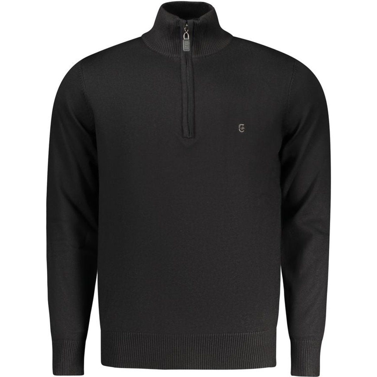 Schwarzer Herren Strickpullover mit halbem Reißverschluss