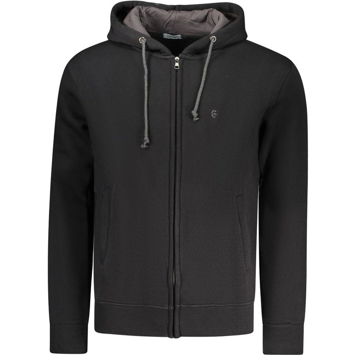 Schwarzer Herren-Baumwoll-Hoodie mit Reißverschluss