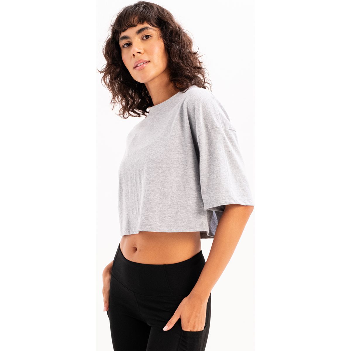 Kurzes Baumwoll-T-Shirt mit Rundhalsausschnitt