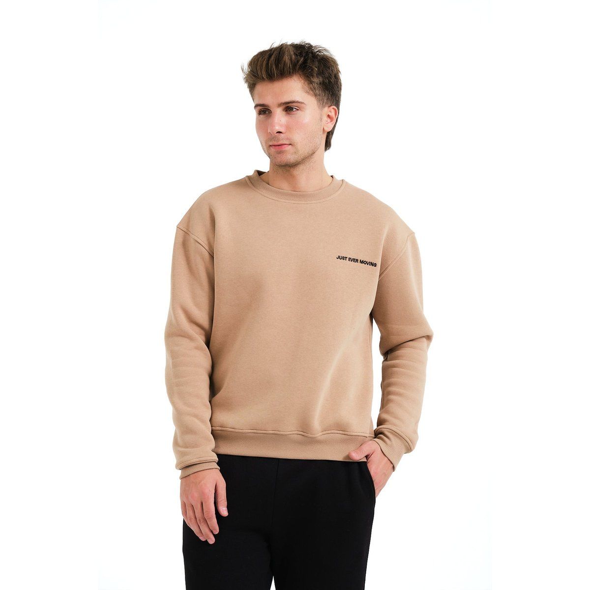 Fleece-gefüttertes Sweatshirt mit Rundhalsausschnitt