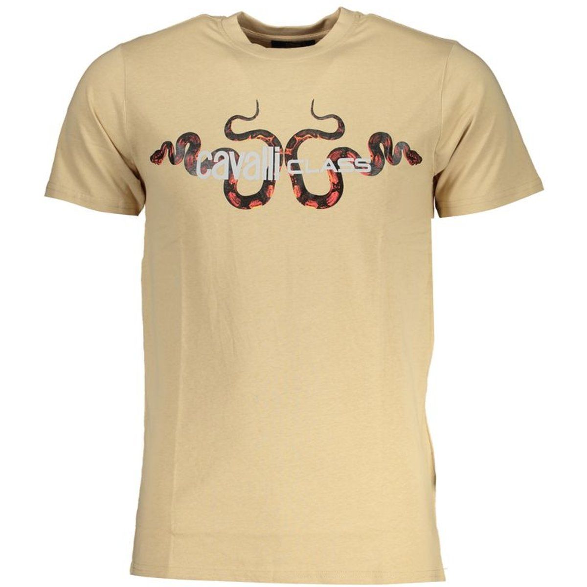 Beiges Baumwoll-T-Shirt mit Schlangenprint