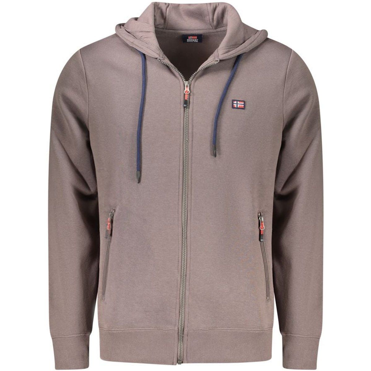 Herren brauner Baumwollmischung Kapuzenpullover mit Reißverschluss