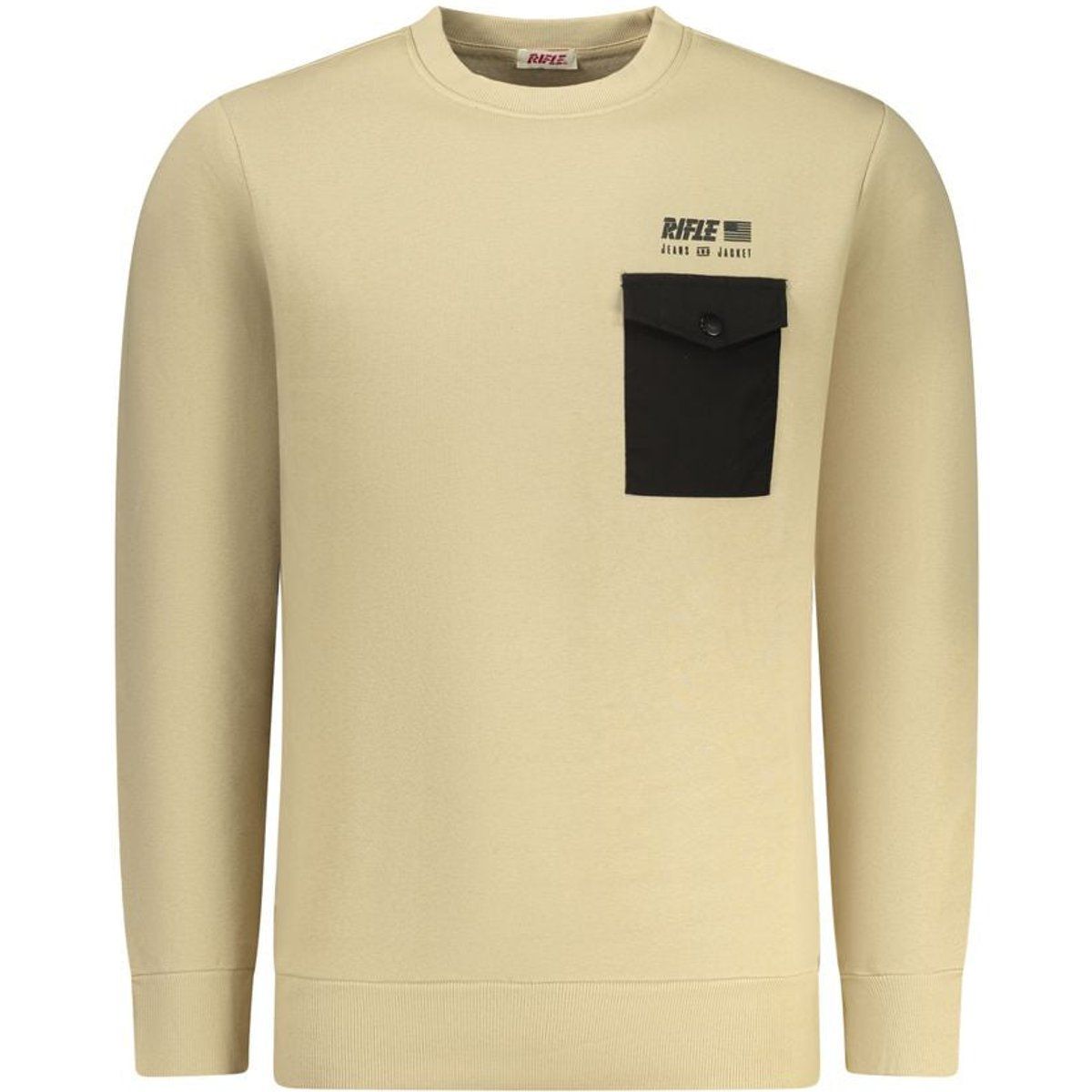 Beige Langarm-Sweatshirt für Herren mit Tasche