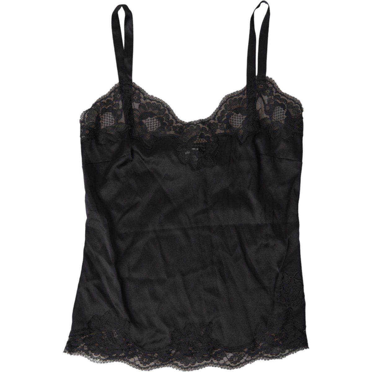 Schwarzes Seiden-Cami-Top mit Spitzendetails
