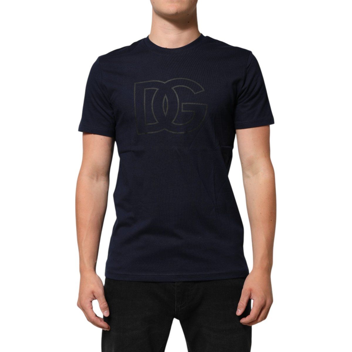 Marineblaues Baumwoll-T-Shirt mit Logo-Print