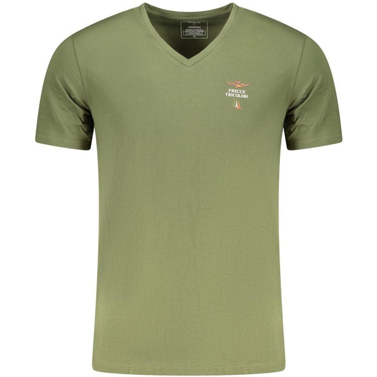 Herren Grünes V-Ausschnitt Baumwoll T-Shirt